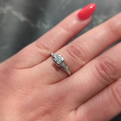 Art Deco 0.30 CTW Diamond 18K White Gold Square Form Vintage Engagement Ring