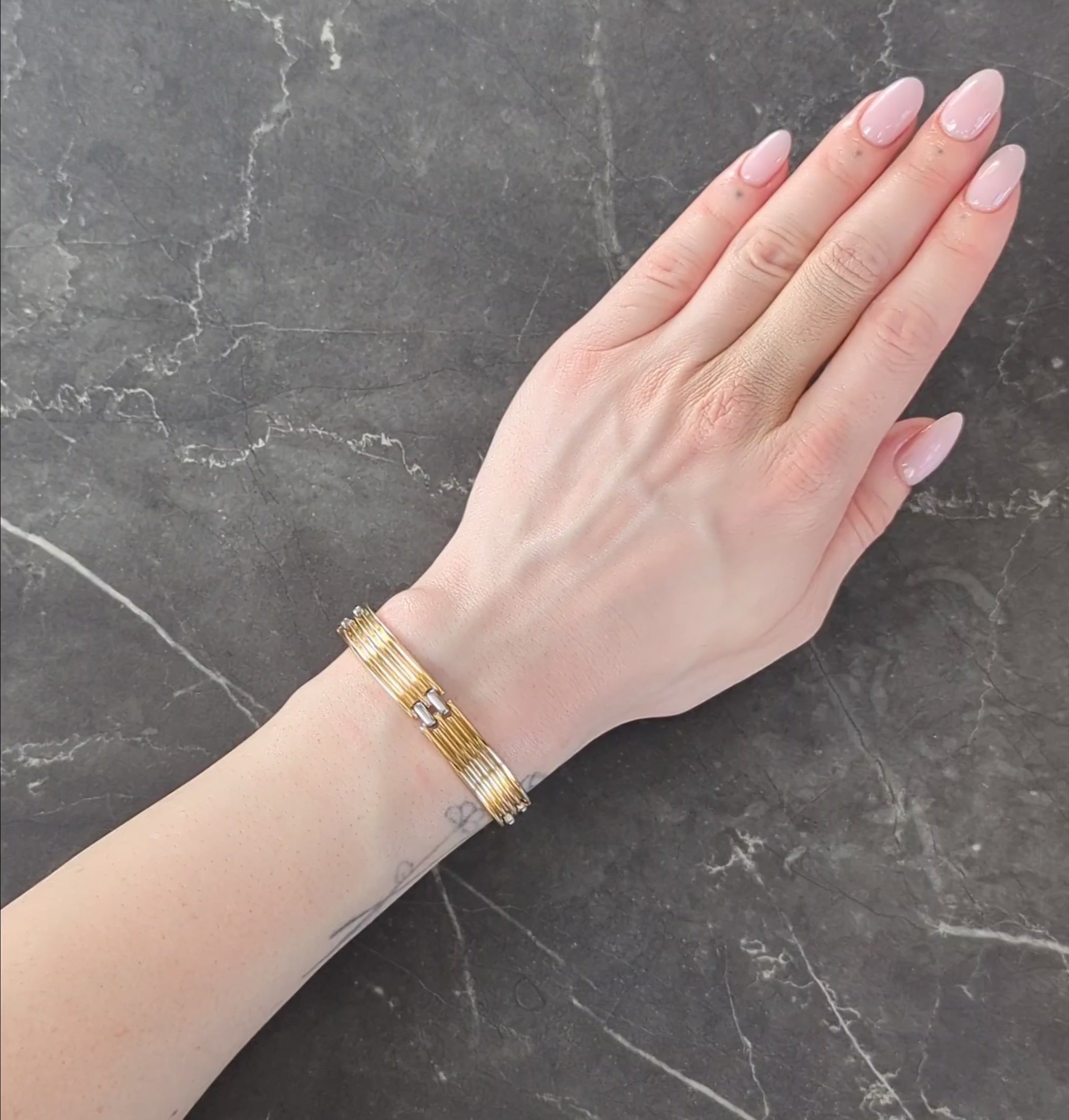 Bulgari French 1960's Platinum 18 Karat Yellow Gold Vintage Fluted Link Bracelet