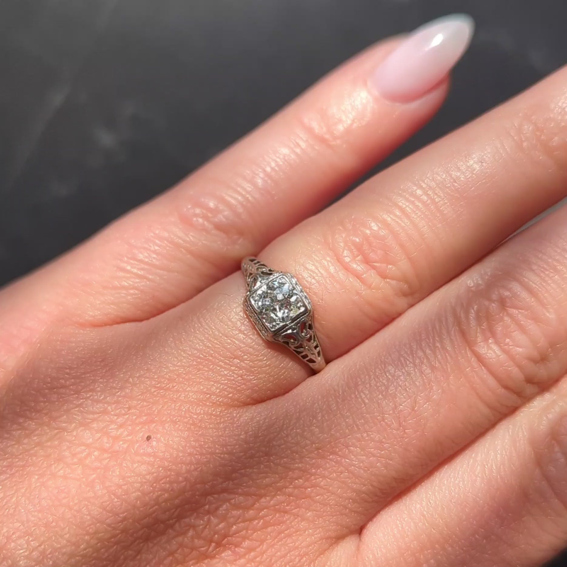 Edwardian European Diamond 14K Gold Platinum Antique Butterfly Engagement Ring