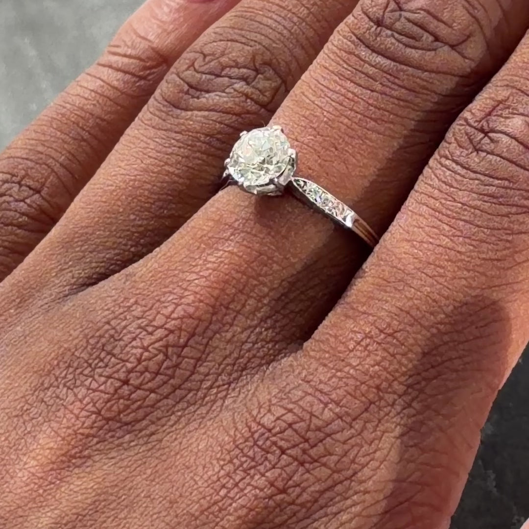 Art Deco 1930 European Diamond Platinum Scroll Foliate Vintage Engagement Ring