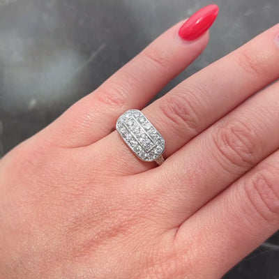 Art Deco Transitional Cut Diamond Platinum Vintage Scrolling Cluster Ring