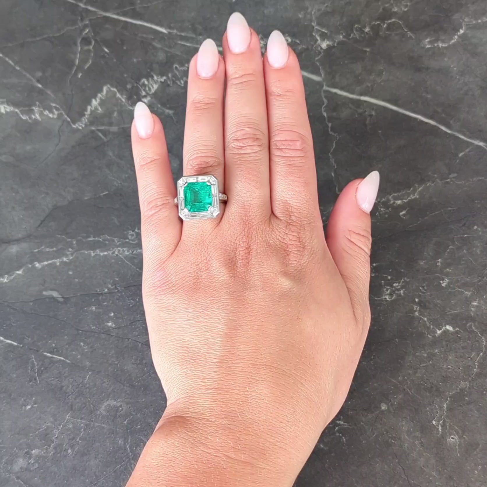 Mid-Century 7.00 CTW Colombian Emerald Diamond Platinum Vintage Halo Ring GIA