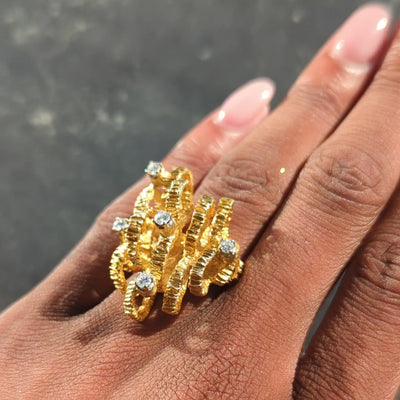 Buccellati 1960's Diamond 18 Karat Two-Tone Gold Vintage Ribbon Ring