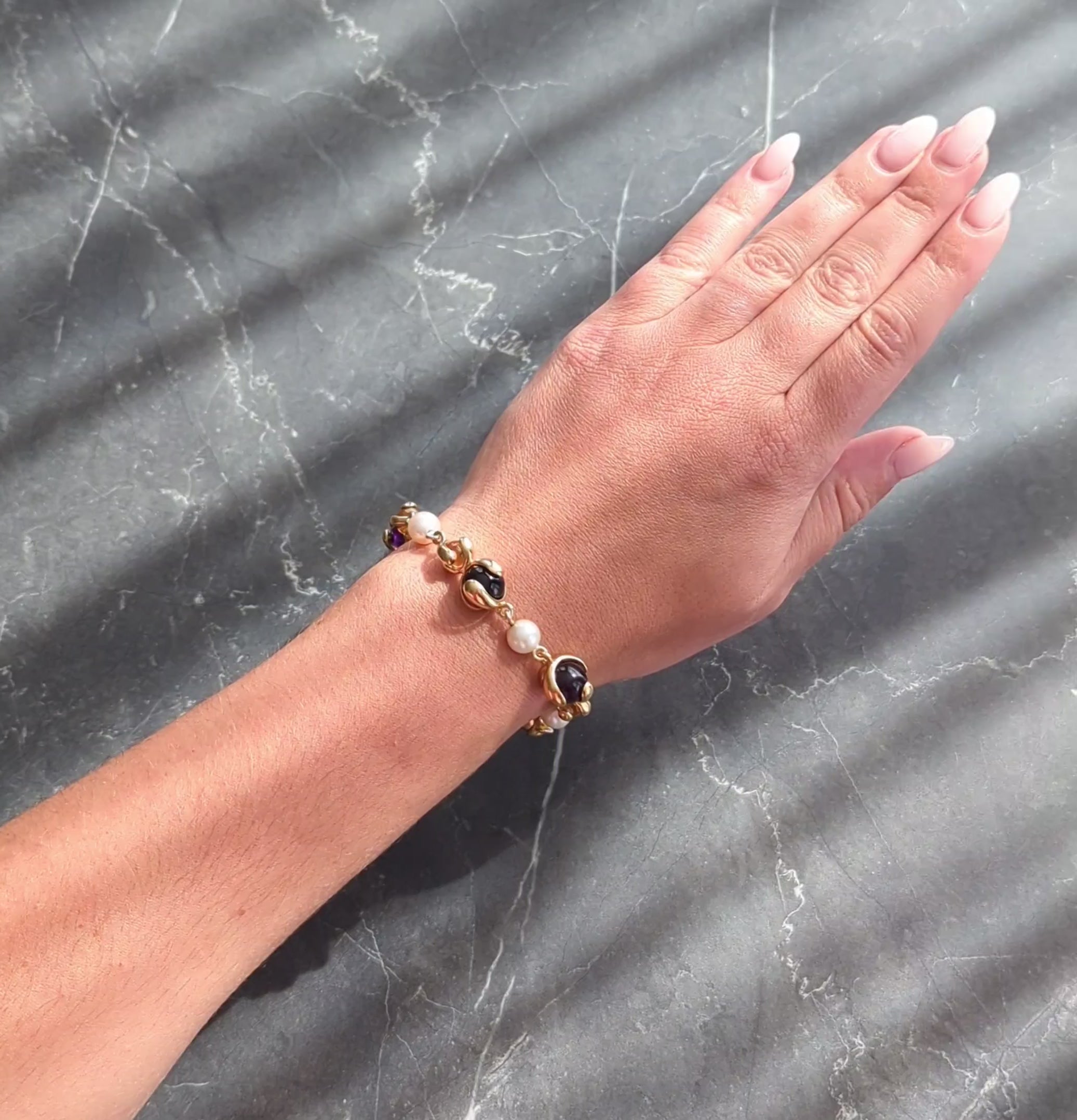 Marina B. 2000's Amethyst Pearl Citrine 18K Yellow Gold Cardan Bead Bracelet