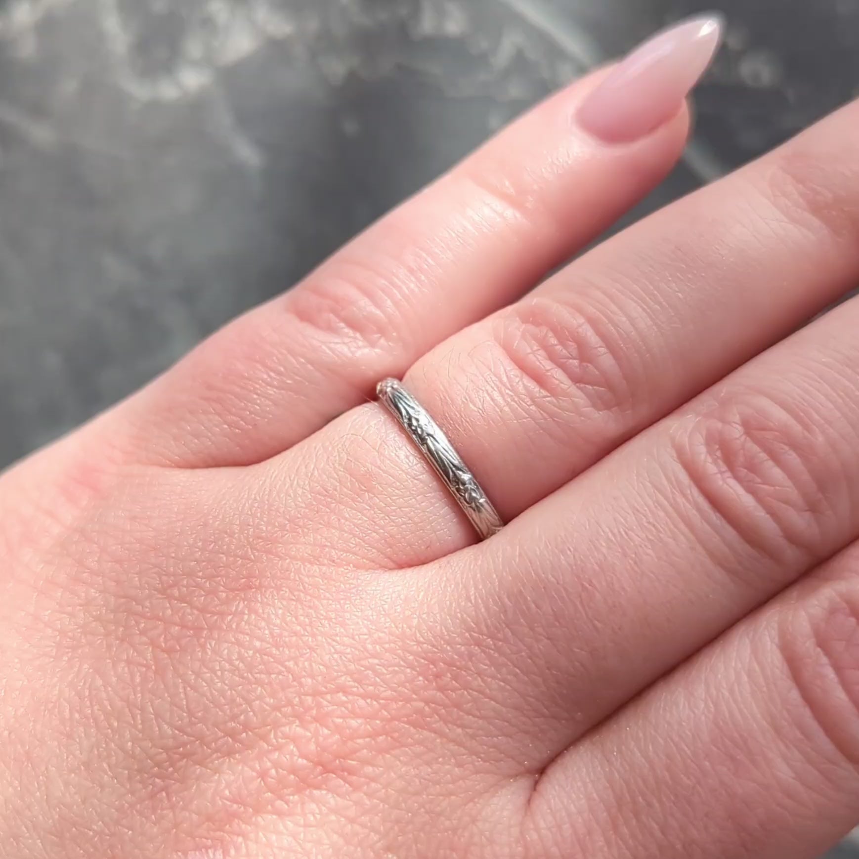 Art Deco Platinum Vintage Orange Blossom Floral Wedding Band Ring