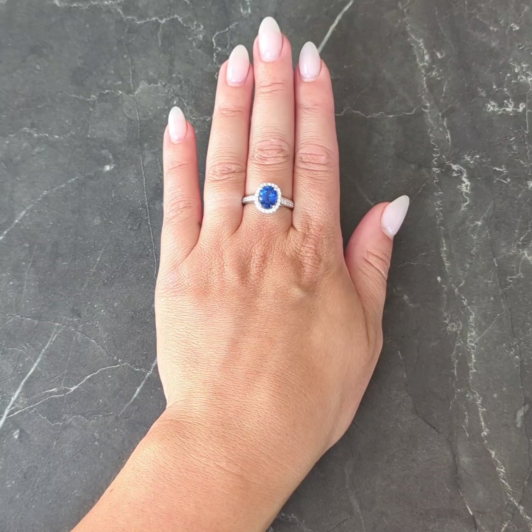 Contemporary 2.56 CTW Sapphire Diamond 18 Karat White Gold Halo Ring