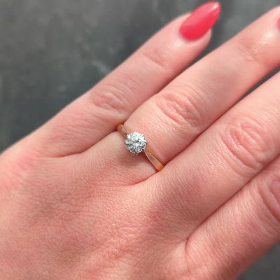 Edwardian 0.55 CTW Old European Cut Diamond Platinum 18K Antique Engagement Ring
