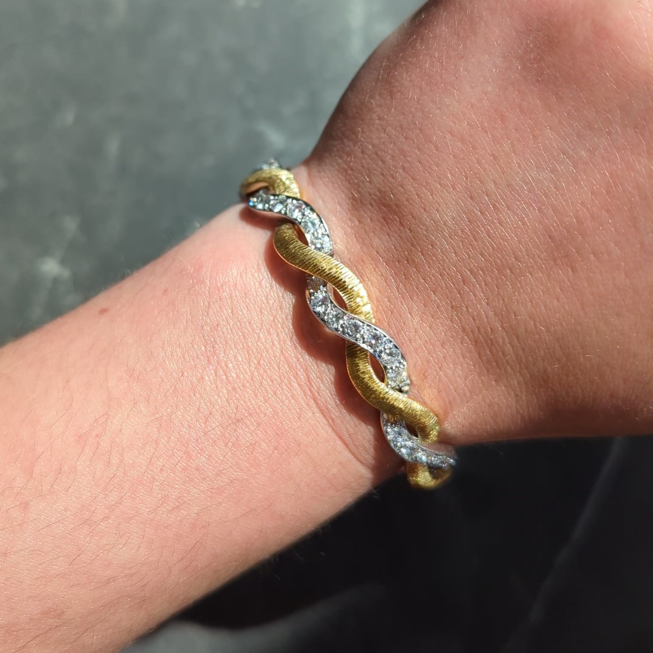 Van Cleef & Arpels 1960's Diamond 18K Gold Platinum Vintage Twist Bracelet