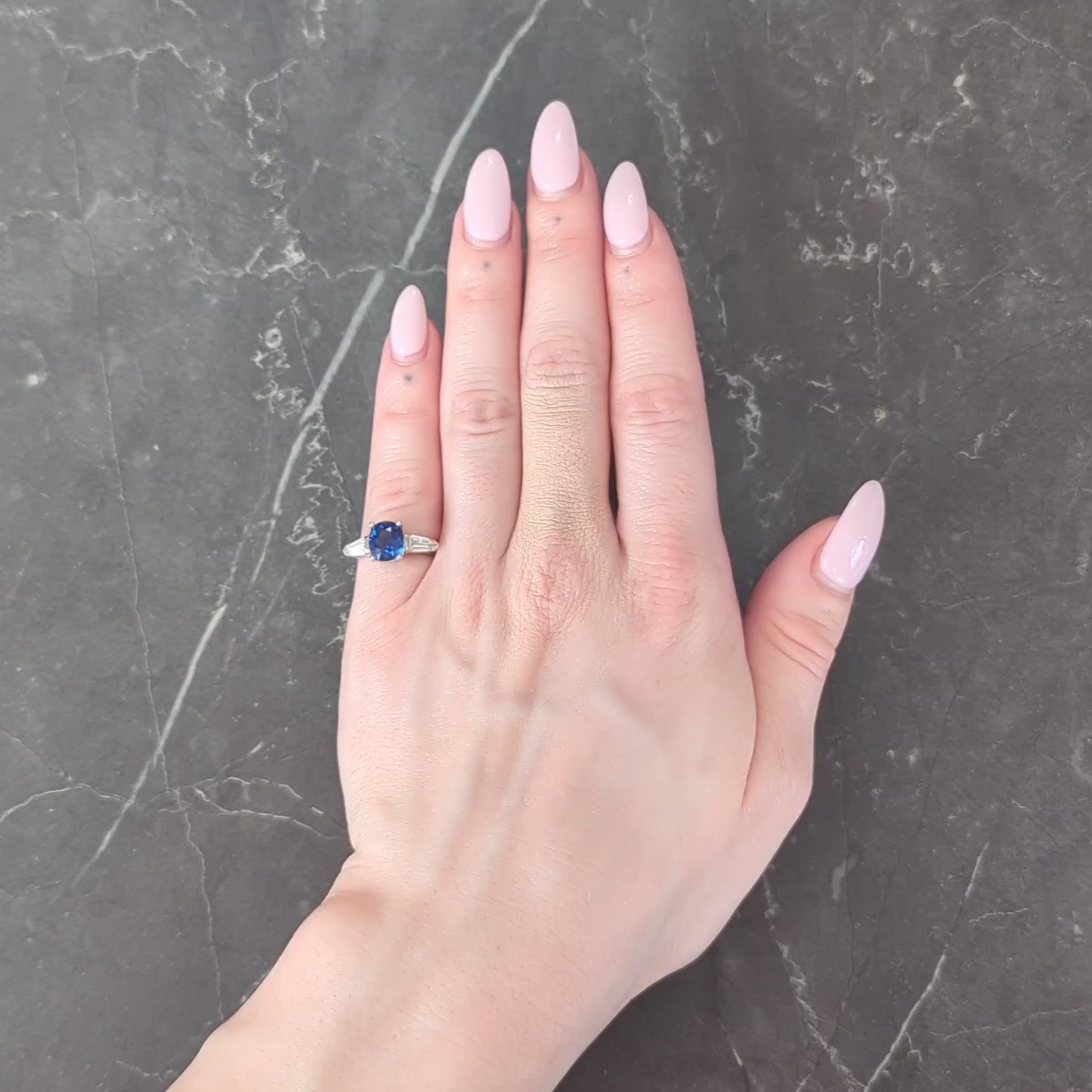1980's 2.36 CTW Ceylon Sapphire Diamond 14K Gold Vintage Three Stone Ring GIA