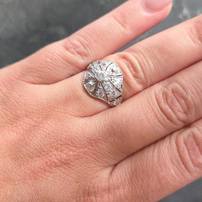 Art Deco Lambert Brothers 1.58 CTW Diamond Platinum Vintage Bombé Dinner Ring