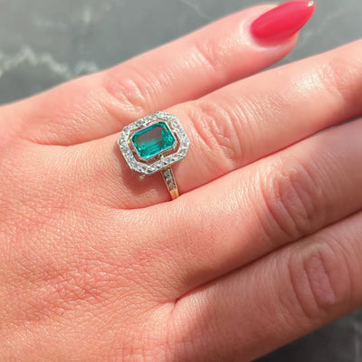 Art Deco 1.67 CTW Colombian Emerald Diamond Platinum 18K Gold Antique Ring GIA