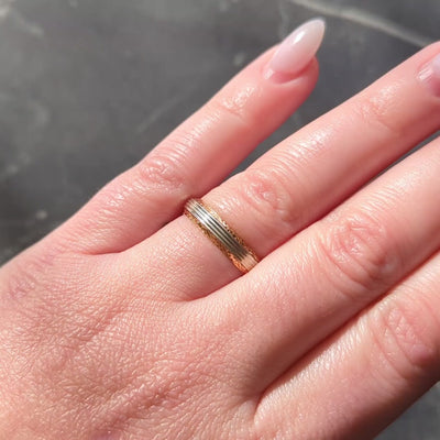 1944 18 Karat Two-Tone Gold Vintage Scrolling Wedding Band Ring