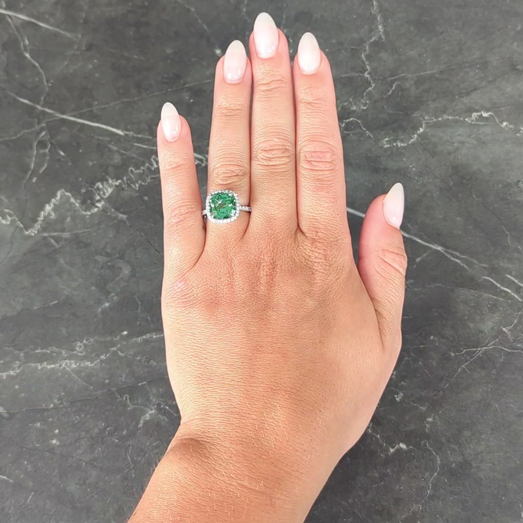 Tiffany & Co. 4.38 CTW Green Tourmaline Diamond Platinum Soleste Halo Ring