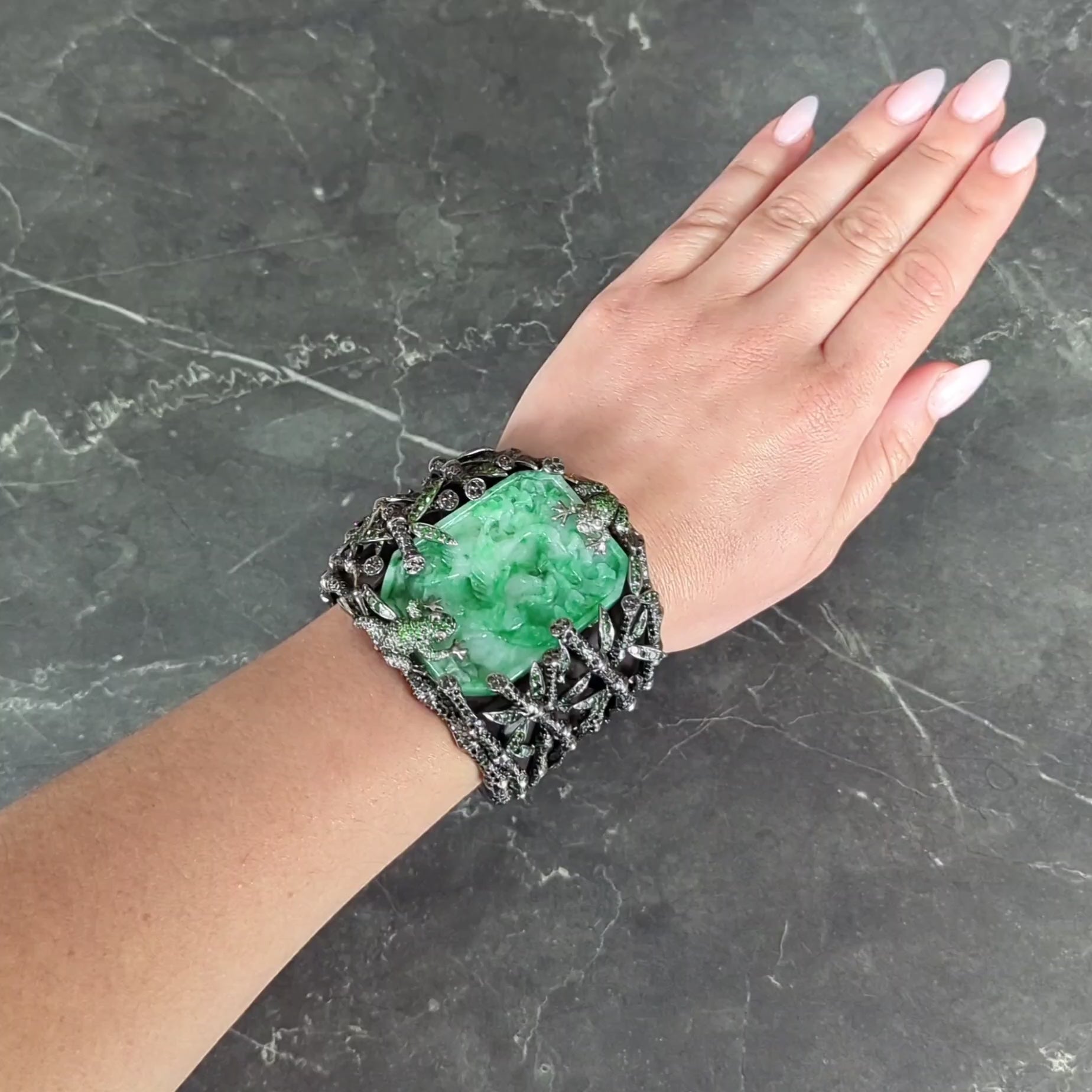 Wendy Yue 2013 Jade Garnet Diamond  18K Gold Forbidden Forest Frog Cuff Bracelet