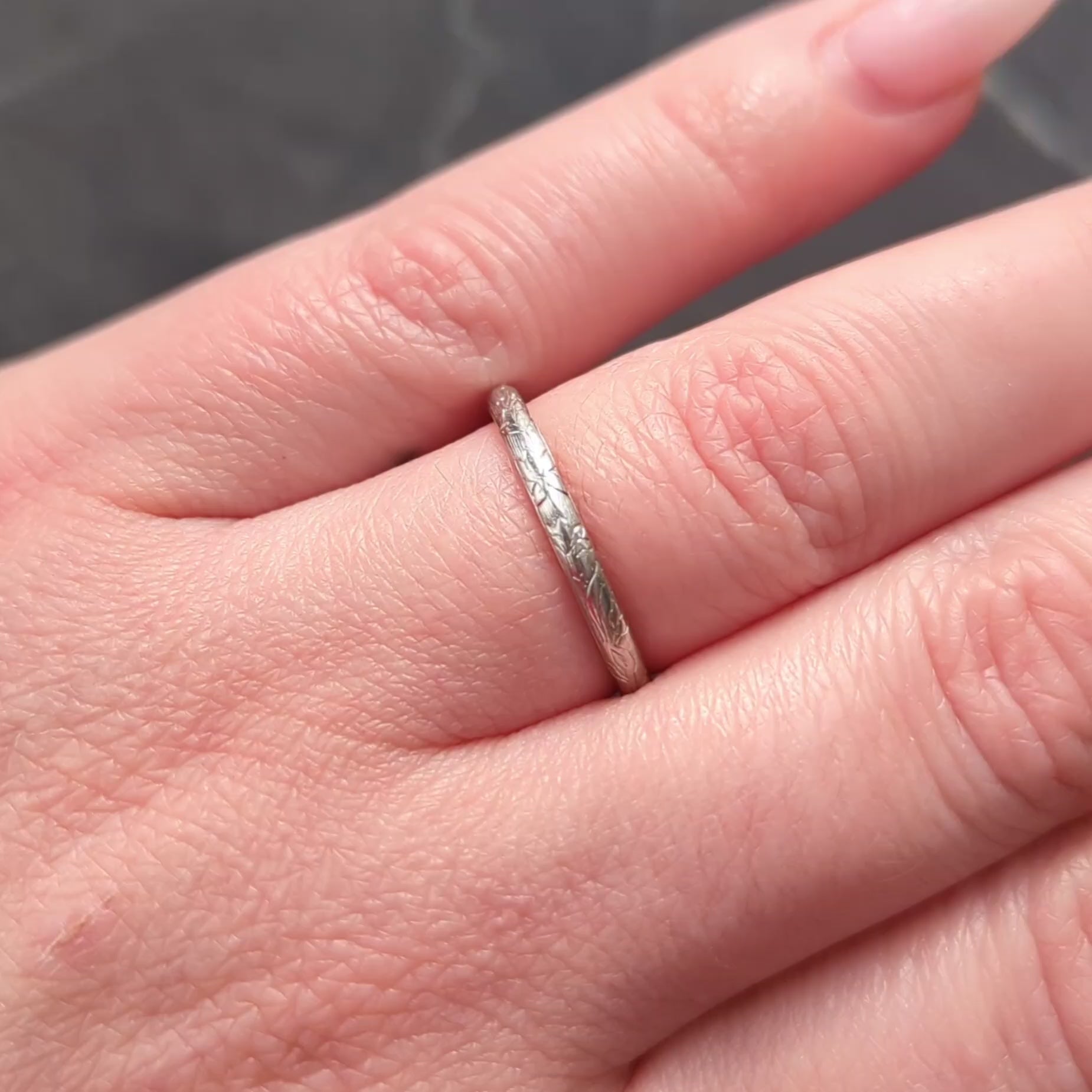 Art Deco Platinum Engraved Floral Lotus Vintage Wedding Band Ring