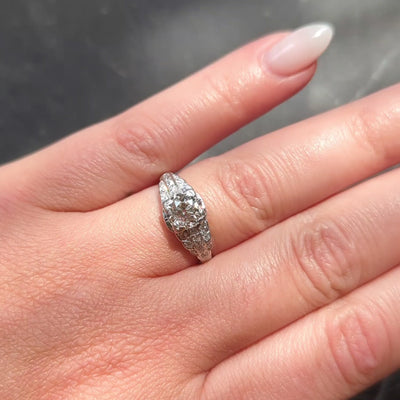 Art Deco Old European Diamond Platinum Square Stepped Vintage Engagement Ring