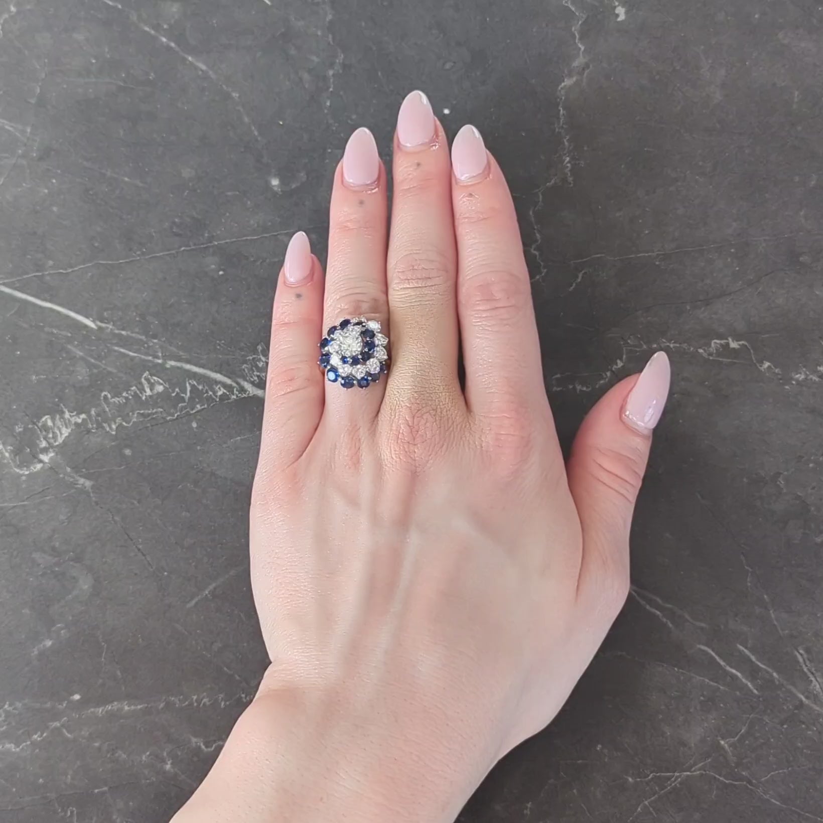 5.85 CTW Sapphire Diamond Platinum 18K Gold Vintage Spiral Cluster Ring