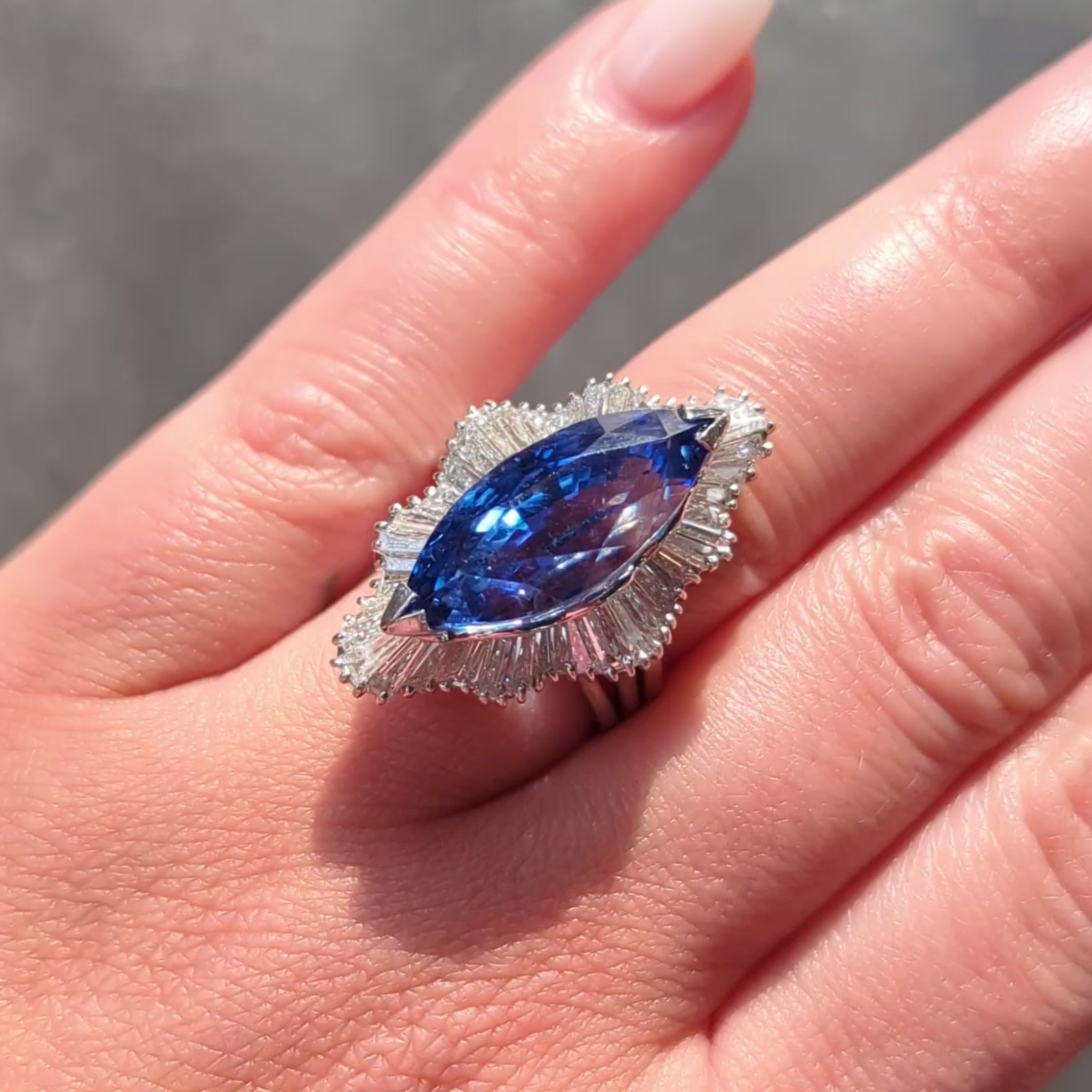 Mid-Century 19.10 CTW Sapphire Diamond Platinum Vintage Ballerina Halo Ring