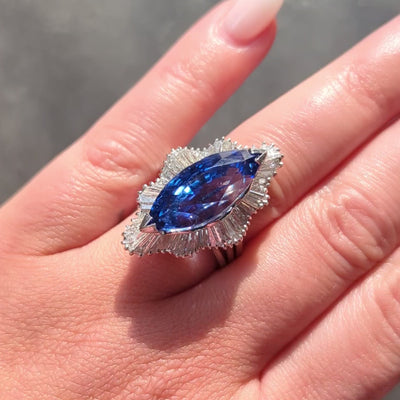 Mid-Century 19.10 CTW Sapphire Diamond Platinum Vintage Ballerina Halo Ring