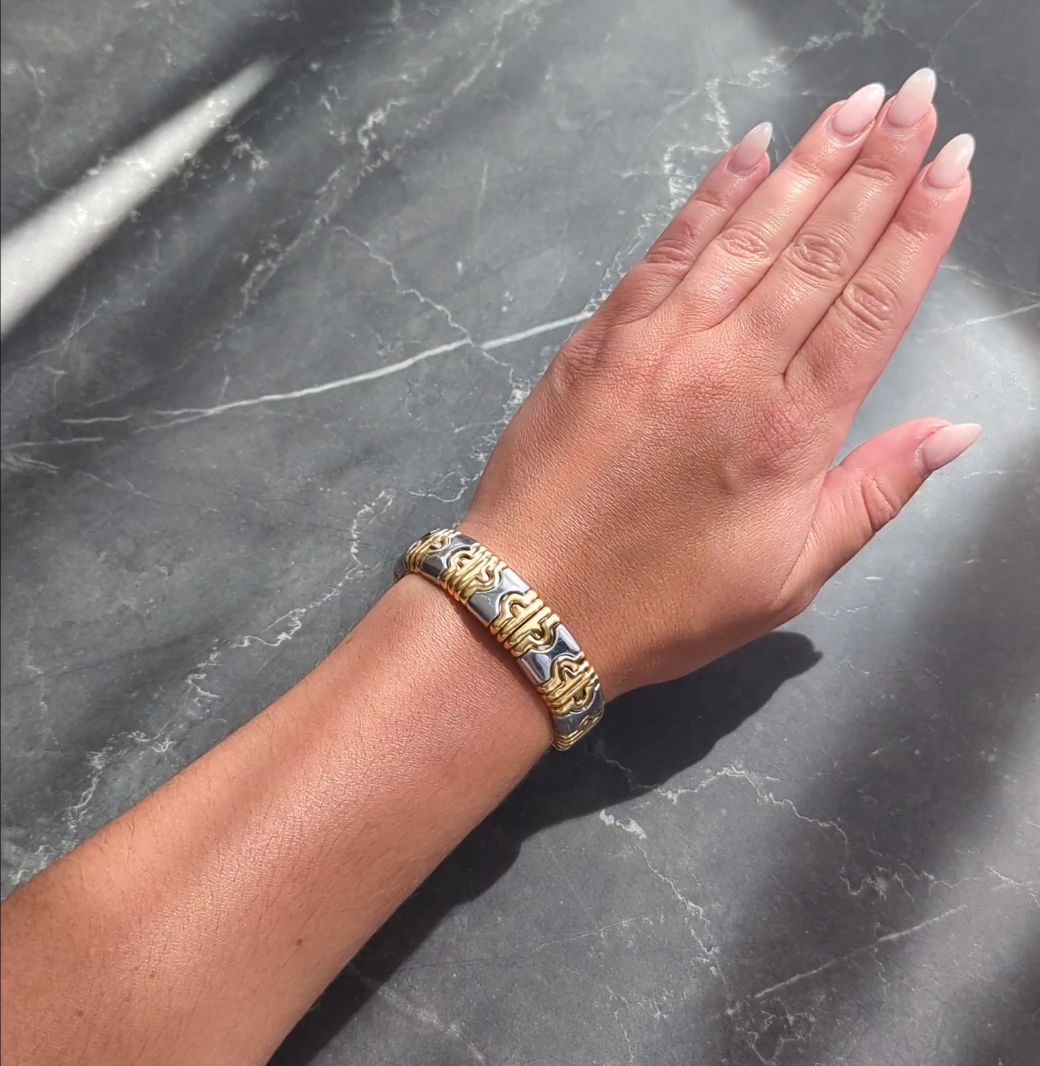 Bulgari 1980's 18 Karat Yellow Gold Steel Parentesi Cuff Bracelet