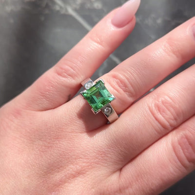 Tourmaline Diamond Platinum 18 Karat Yellow Gold Cocktail Ring