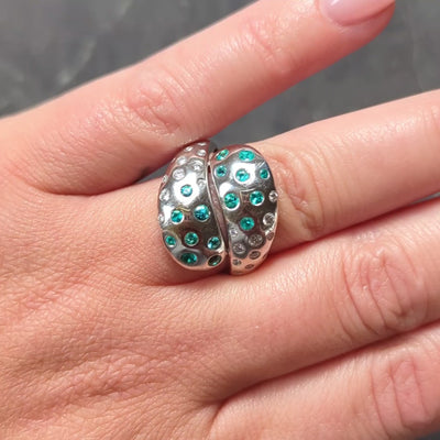 2010's Diamond Tourmaline 18 Karat White Gold Contemporary Bypass Ring