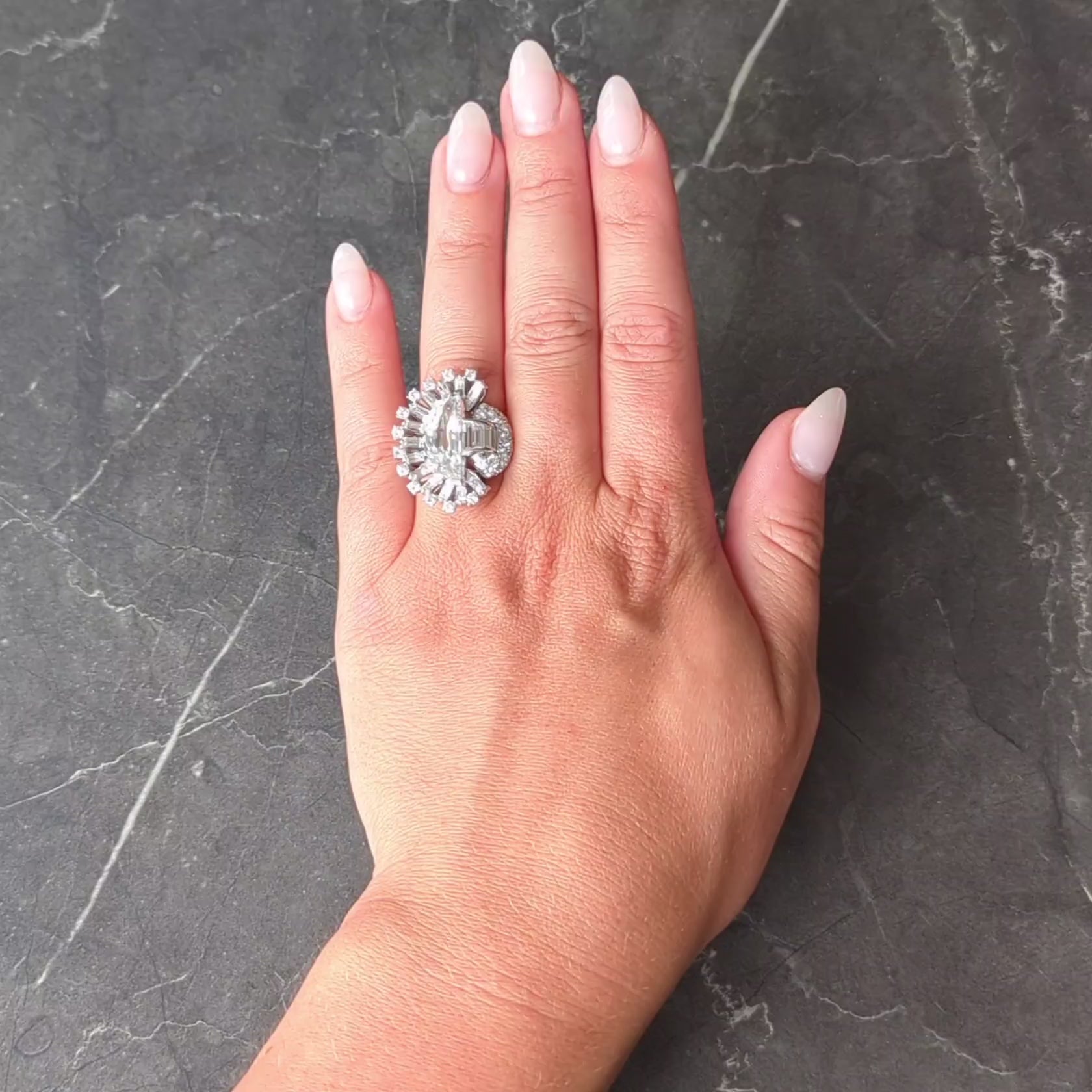 Oscar Heyman 1946 Mid Century Diamond Platinum Vintage Half-Moon Spray Ring