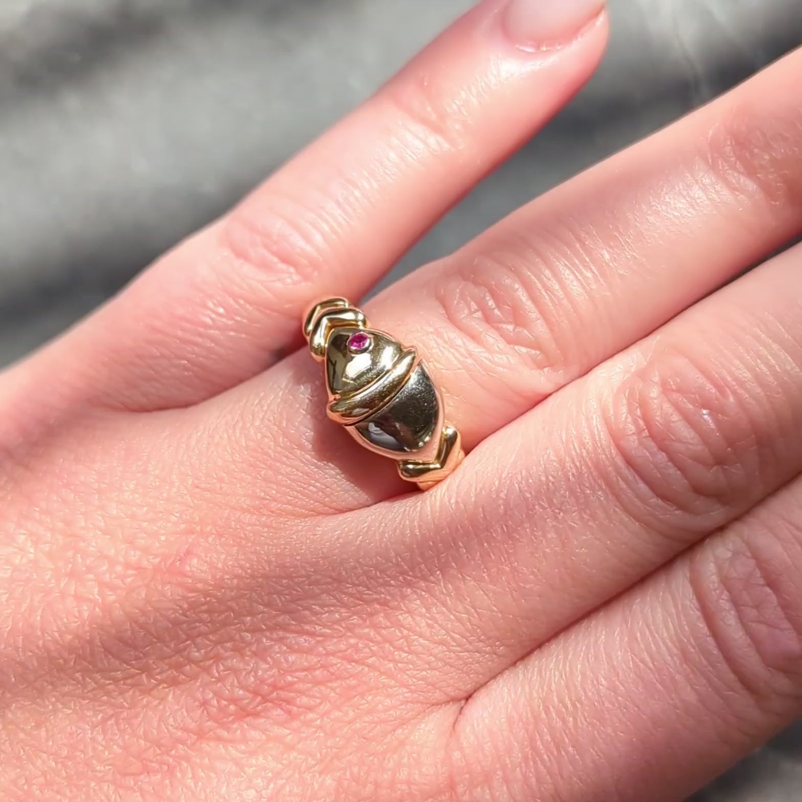 Bulgari 1990's Ruby 18 Karat Two-Tone Gold Vintage Naturalia Ring