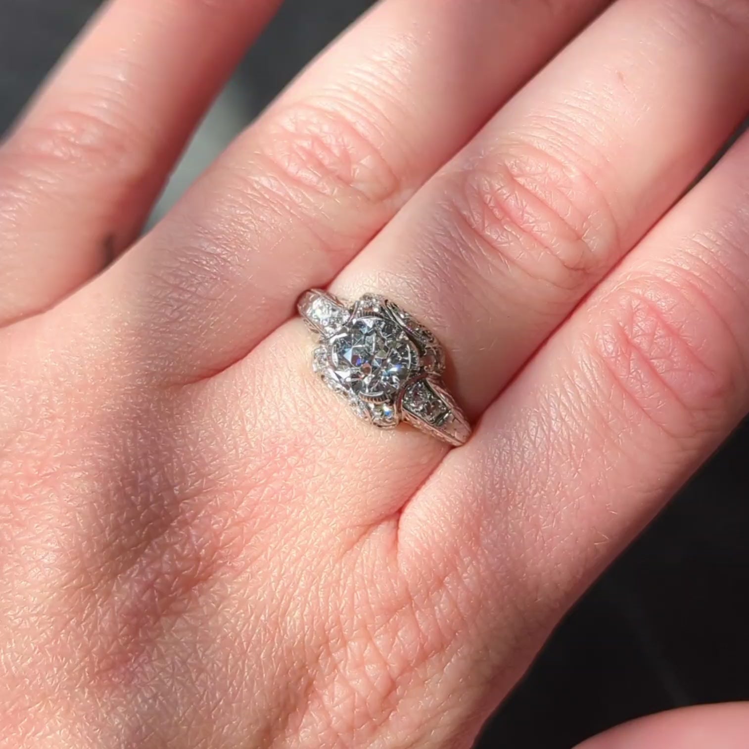 Art Deco 2.15 CTW European Diamond Platinum Vintage Ornate Wheat Engagement Ring