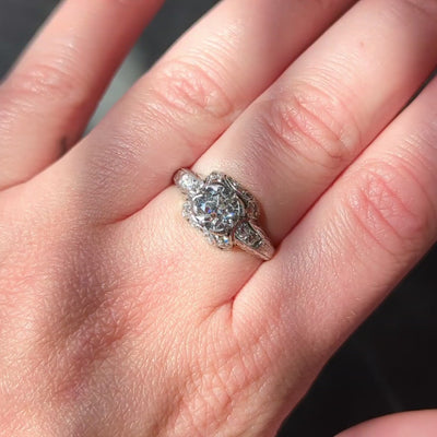 Art Deco 2.15 CTW European Diamond Platinum Vintage Ornate Wheat Engagement Ring