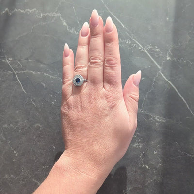 Art Deco 1.76 CTW Sapphire Diamond Platinum Antique Laurel Halo Ring