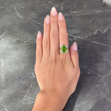 Mid-Century 9.37 CTW Peridot Diamond Platinum 18 Karat Gold Vintage Cluster Ring