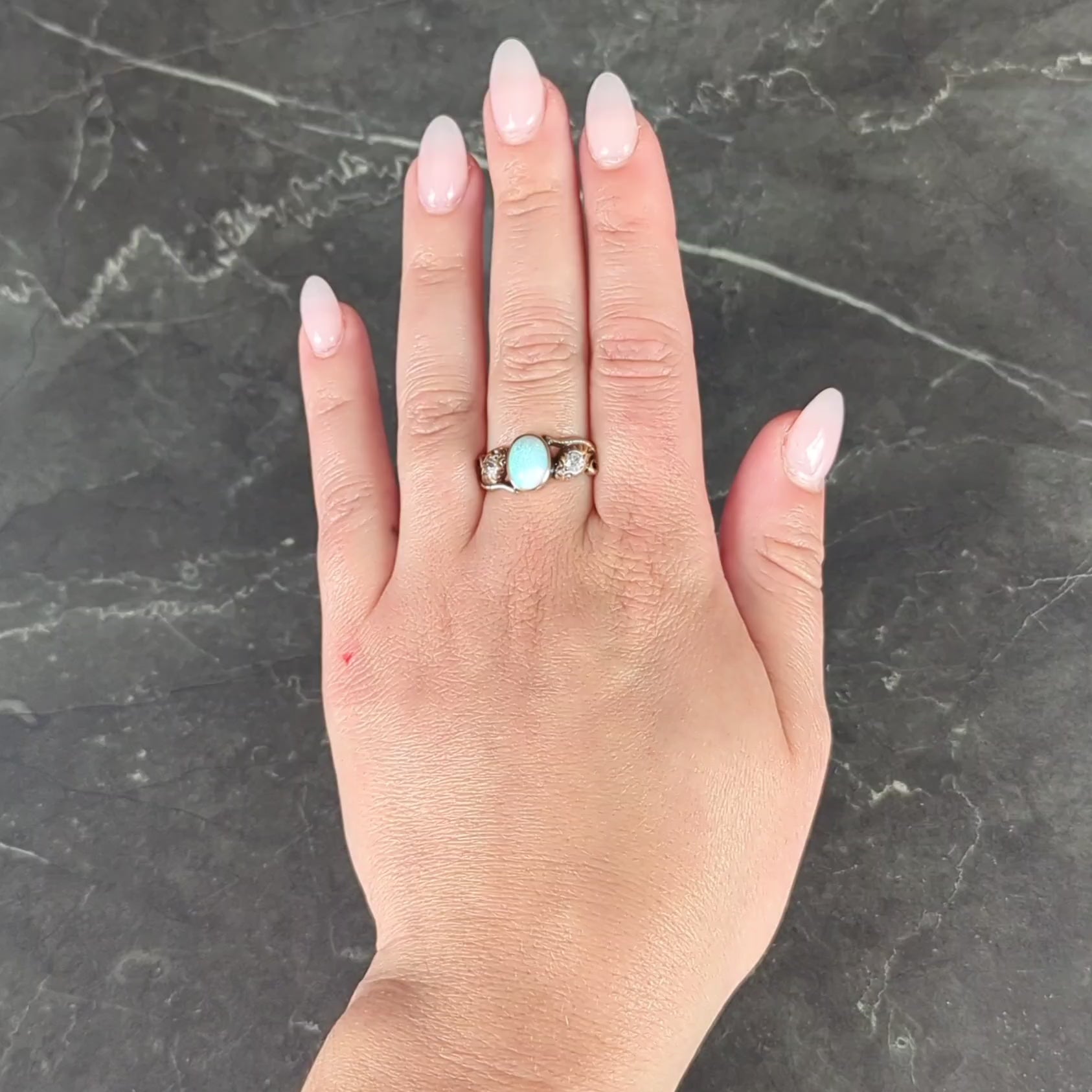Victorian Diamond Opal 14 Karat Rose Gold Antique Lovers Knot Snake Ring