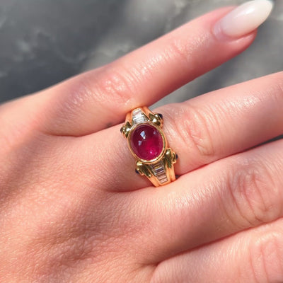 Bulgari 1980'S 4.00 CTW Ruby Sapphire Diamond 18K Gold Vintage Column Ring