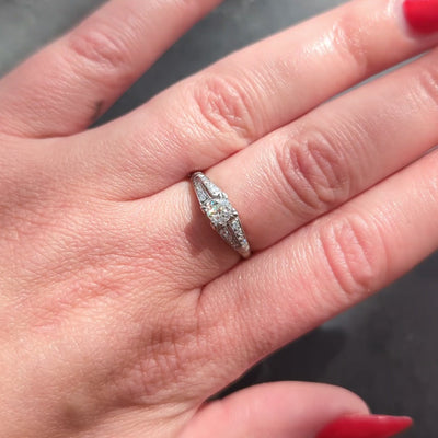 Retro Old European Cut Diamond Platinum Vintage Engagement Ring