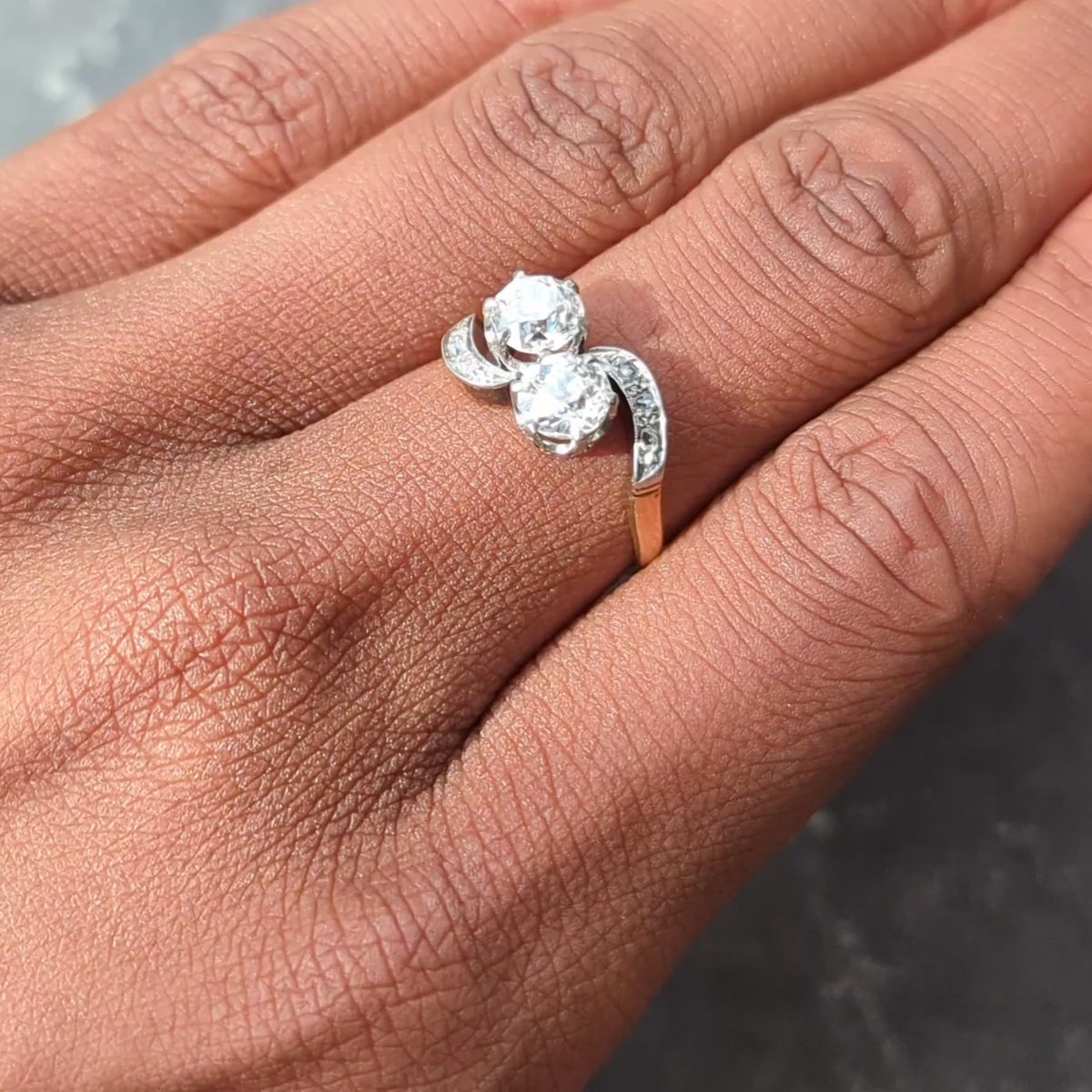 Edwardian Toi et Moi Old Mine Diamond Platinum 18K Gold Antique Engagement Ring