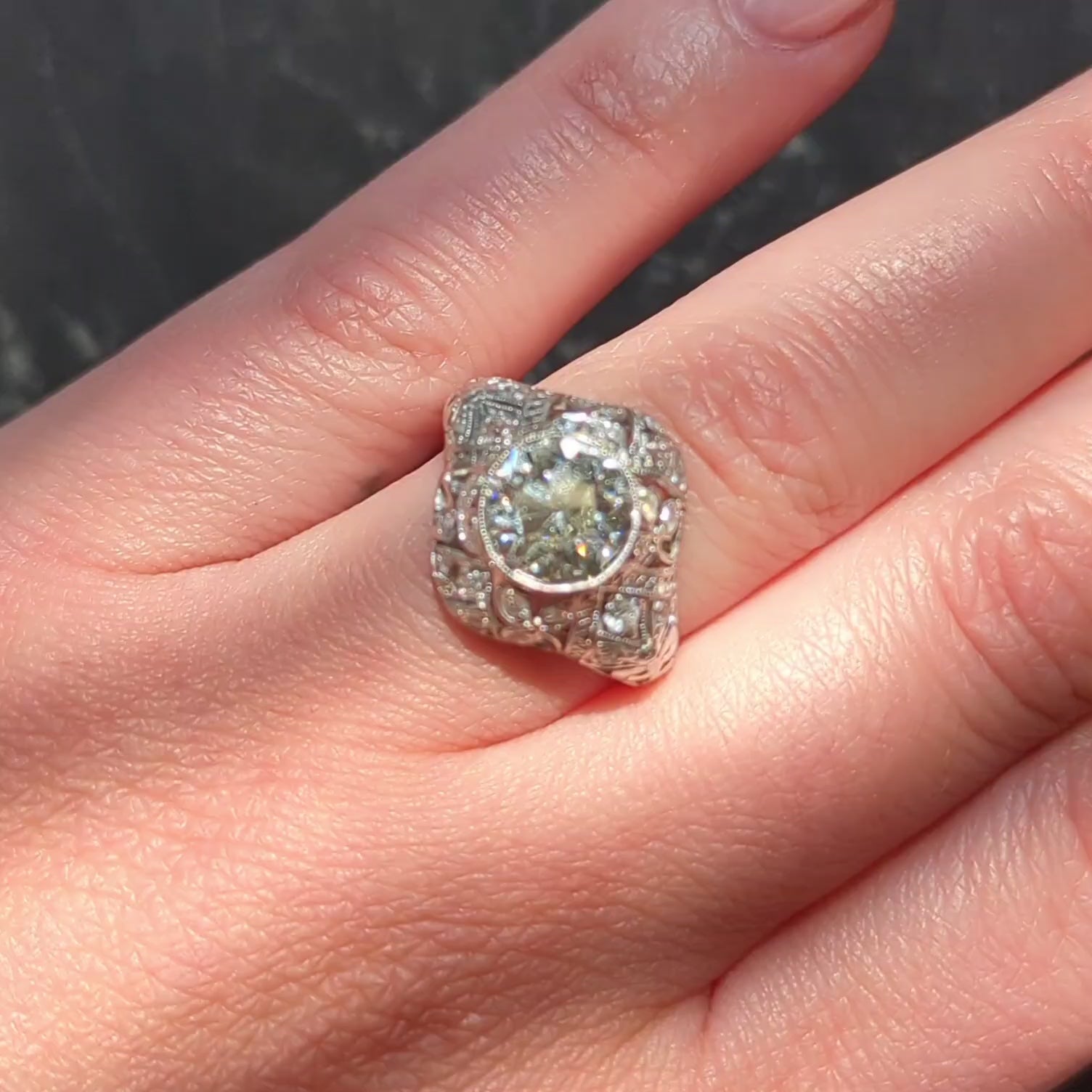 Belle Epoqué 3.20 CTW Diamond Platinum Antique Foliate Bow Engagement Ring GIA