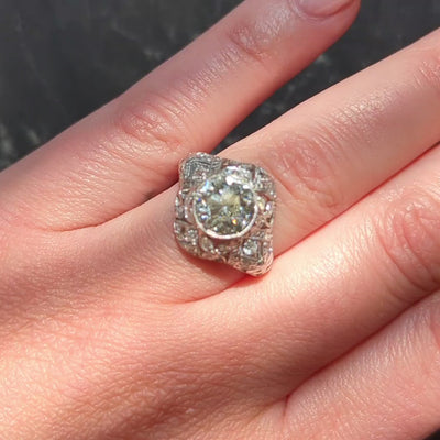 Belle Epoqué 3.20 CTW Diamond Platinum Antique Foliate Bow Engagement Ring GIA