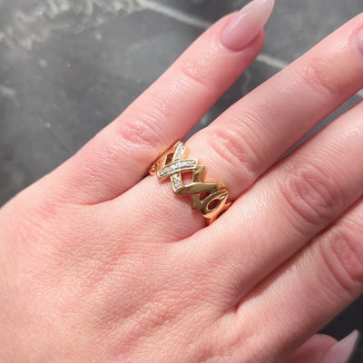 Tiffany & Co. Paloma Picasso 1980's Diamond 18 K Vintage Graffiti XO Band Ring
