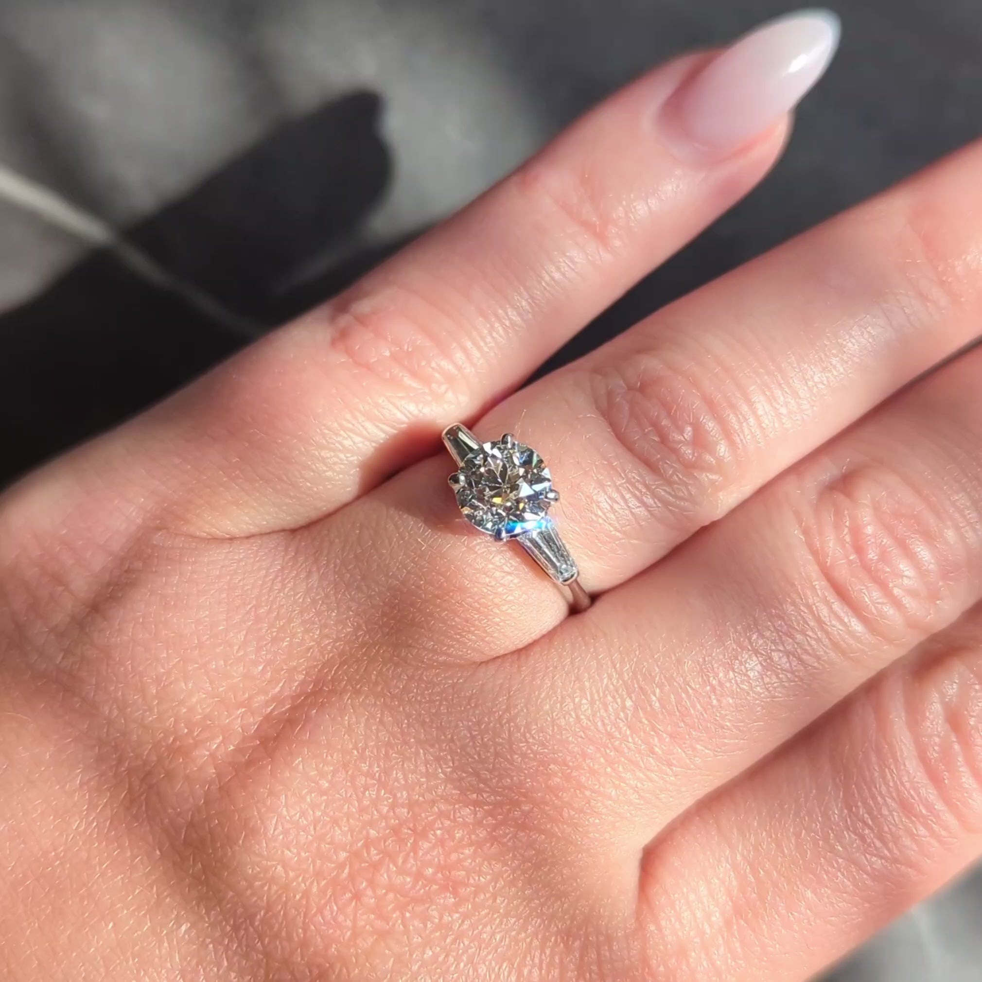 Mid-Century 1.81 CTW Old European Diamond Platinum Vintage Engagement Ring GIA