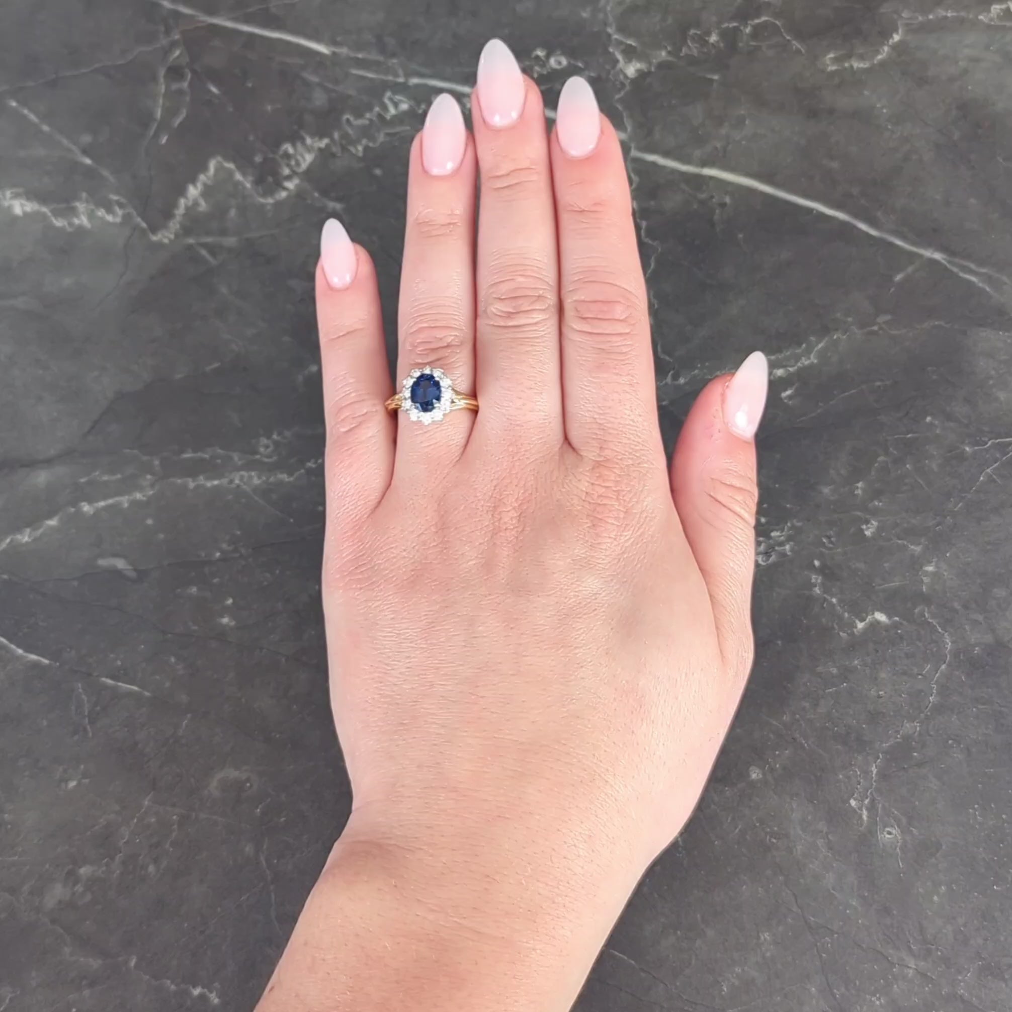 Spark 1990's 2.25 CTW Sapphire Diamond 18 Karat Two-Tone Gold Vintage Halo Ring