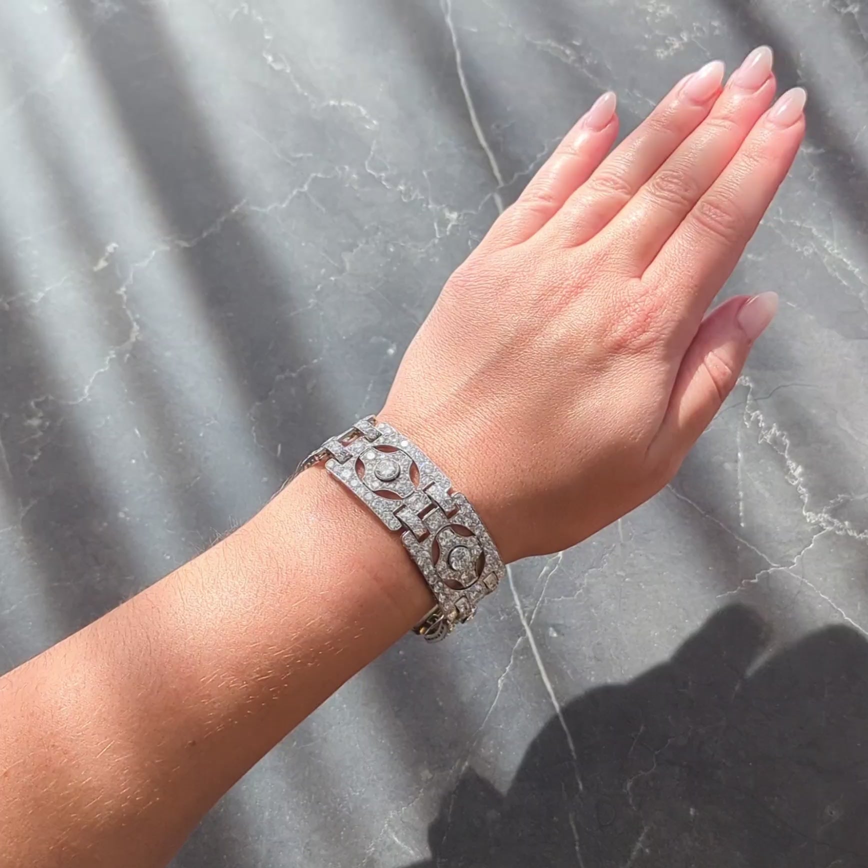 Art Deco French 39.78 CTW Diamond Platinum Vintage Geometric Panel Link Bracelet