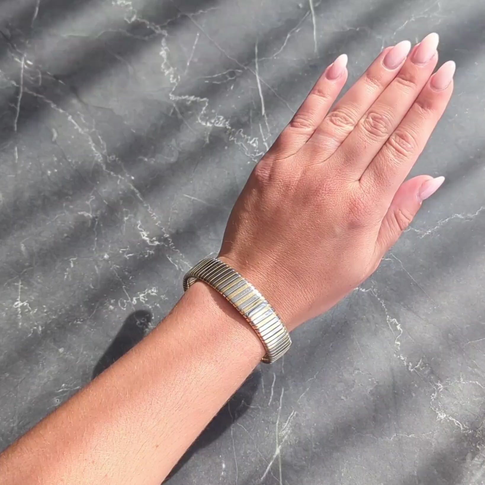 Bulgari 1990's 18K Yellow Gold Stainless Steel Tubogas Vintage Cuff Bracelet