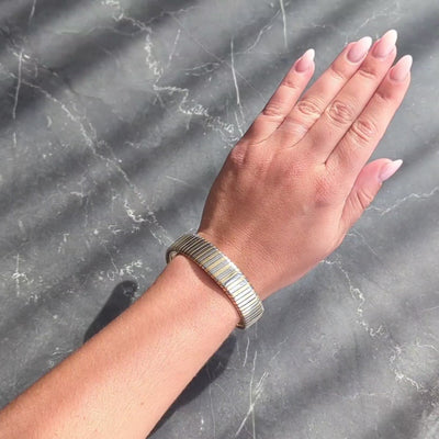 Bulgari 1990's 18K Yellow Gold Stainless Steel Tubogas Vintage Cuff Bracelet