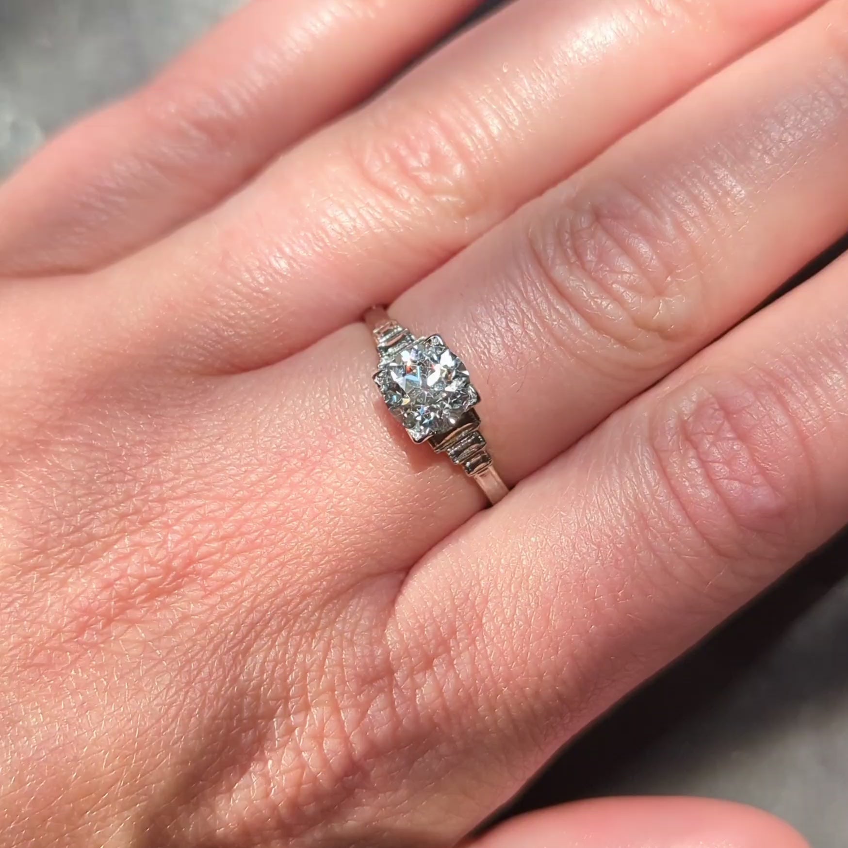 Art Deco 1.23 CTW Old European Cut Diamond Platinum Vintage Engagement Ring GIA