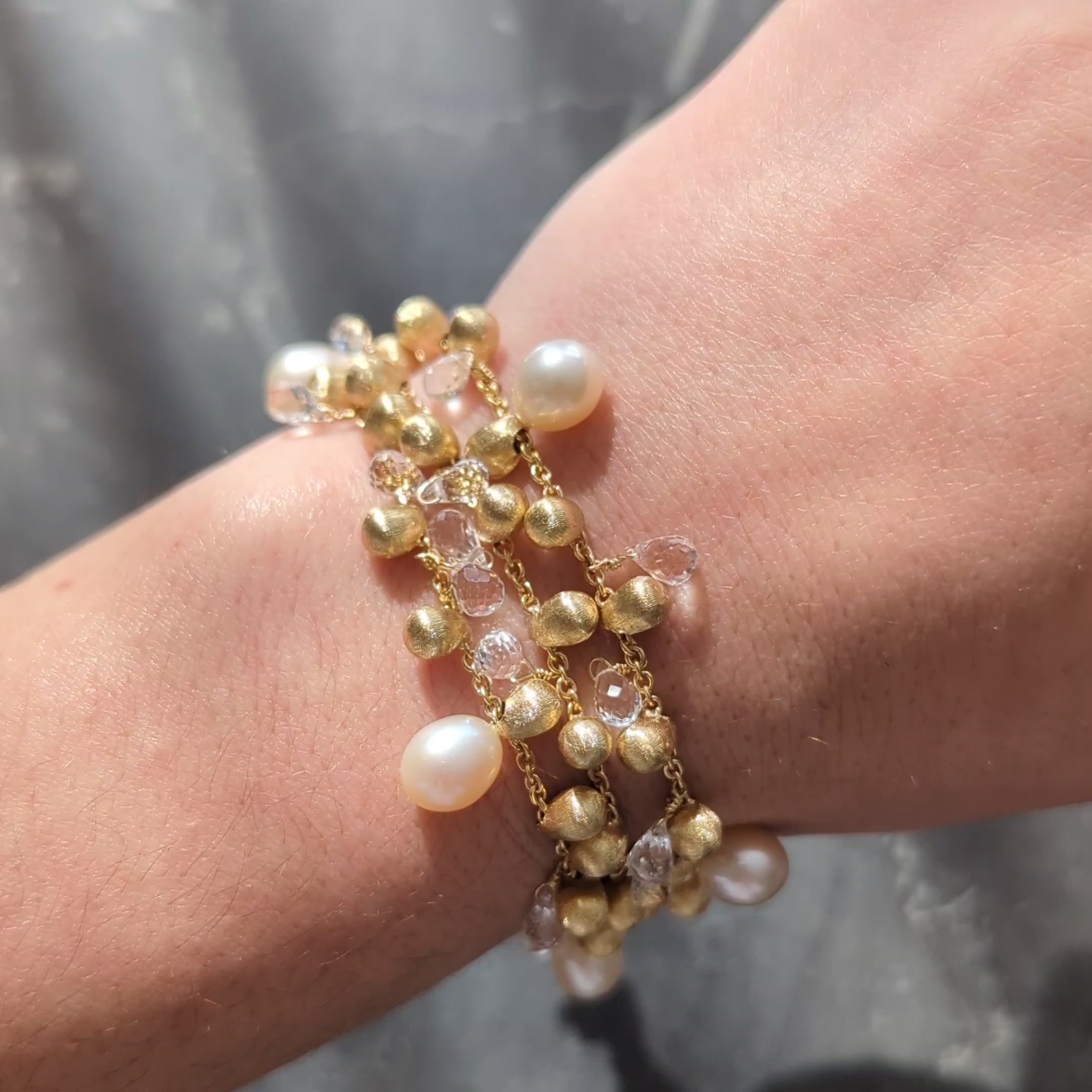 Marco Bicego 18 Karat Yellow Gold Pearl Quartz Multi-Strand Bracelet