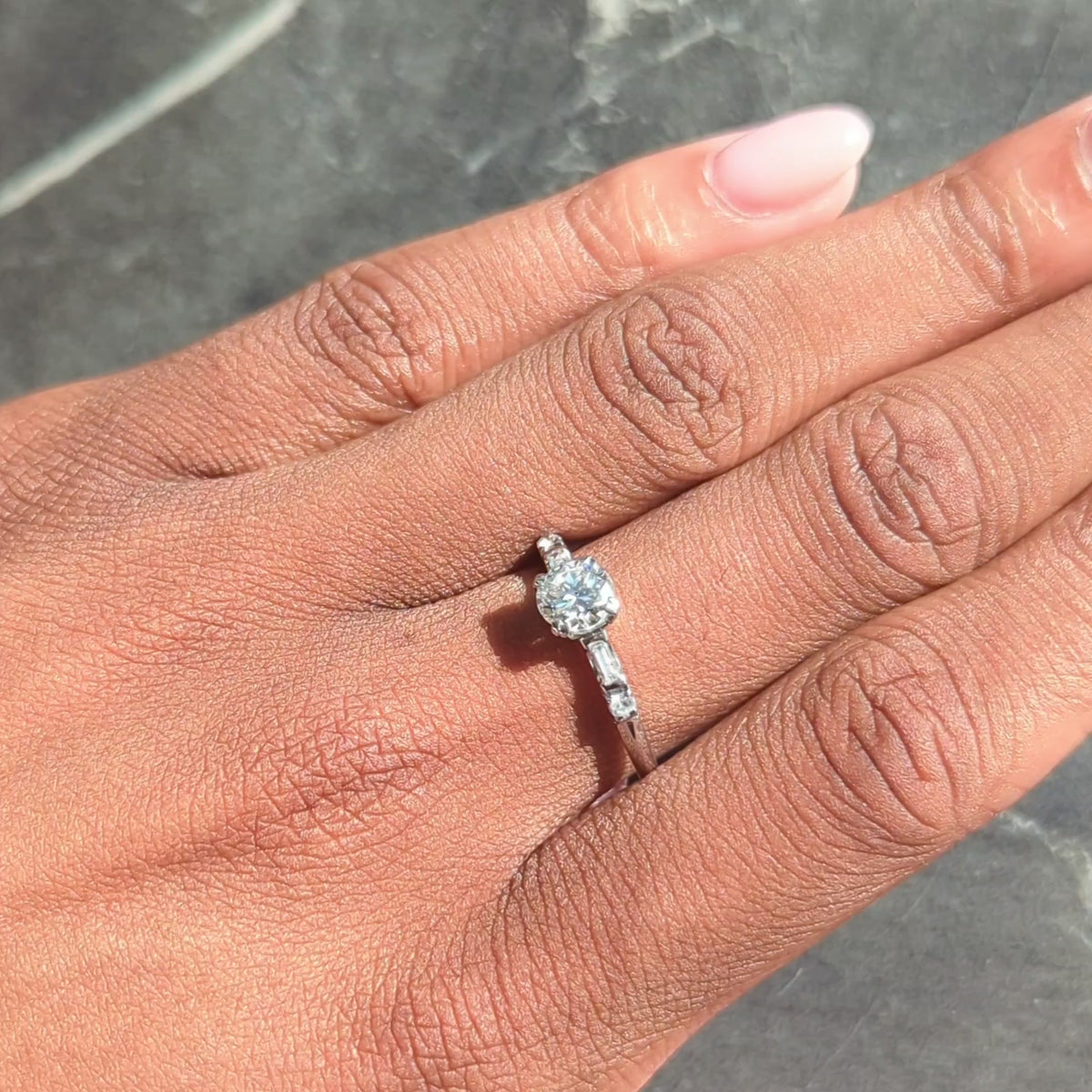Mid-Century 0.85 CTW Transitional Cut Diamond Platinum Vintage Engagement Ring
