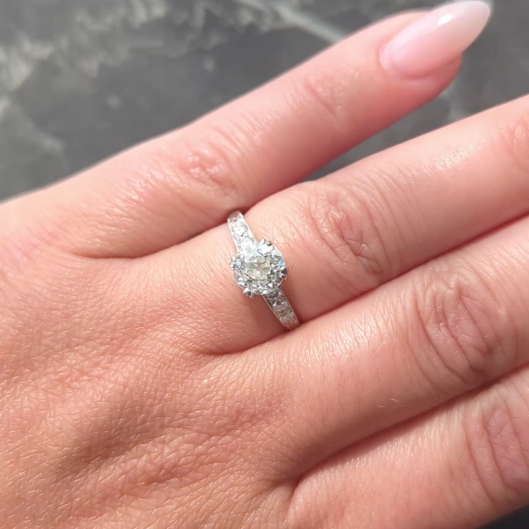 Mid-Century 1.40 CTW Old European Cut Diamond Platinum Vintage Engagement Ring