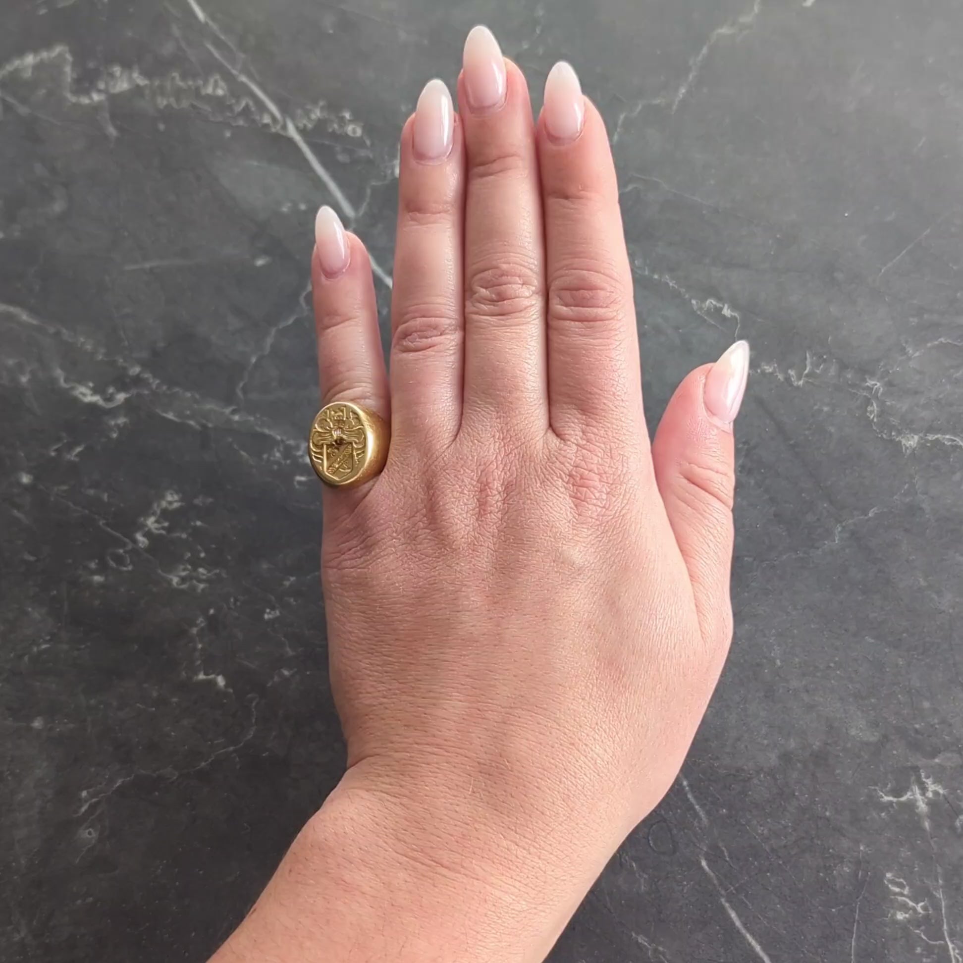 Edwardian Merrin 18 Karat Yellow Gold Antique Heraldic Crest Signet Ring