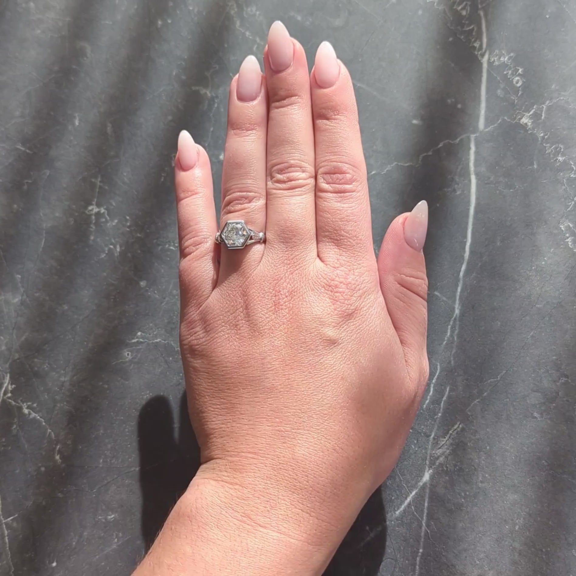 Old European Cut Diamond 18K Gold Vintage Hexagonal Solitaire Engagement Ring